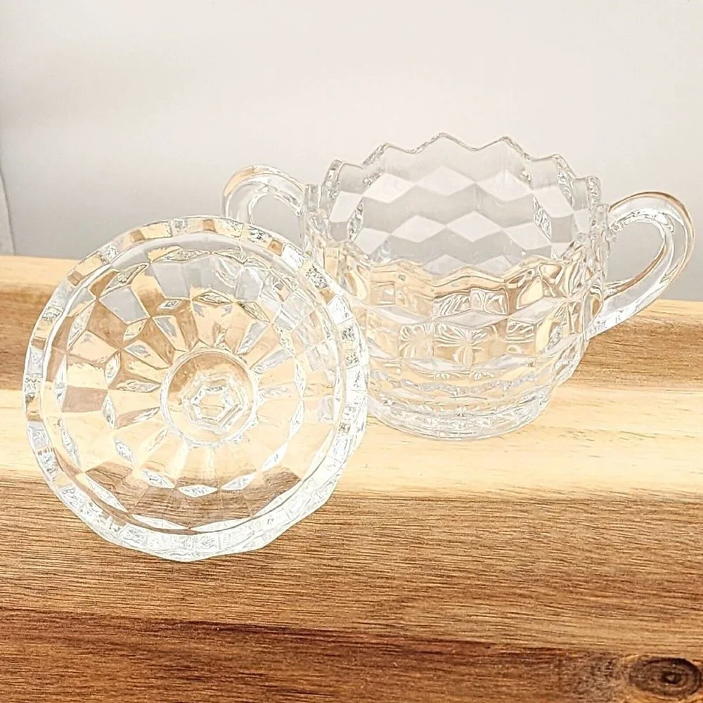 Colony Whitehall Clear Covered Sugar Bowl cube cubist glass midcentury vintage - Picture 9 of 16